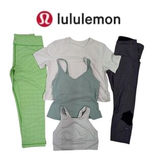 5 piece Lululemon Bundle Size 8 A mix Two cropped leggings Tee Sports Bra T-shir